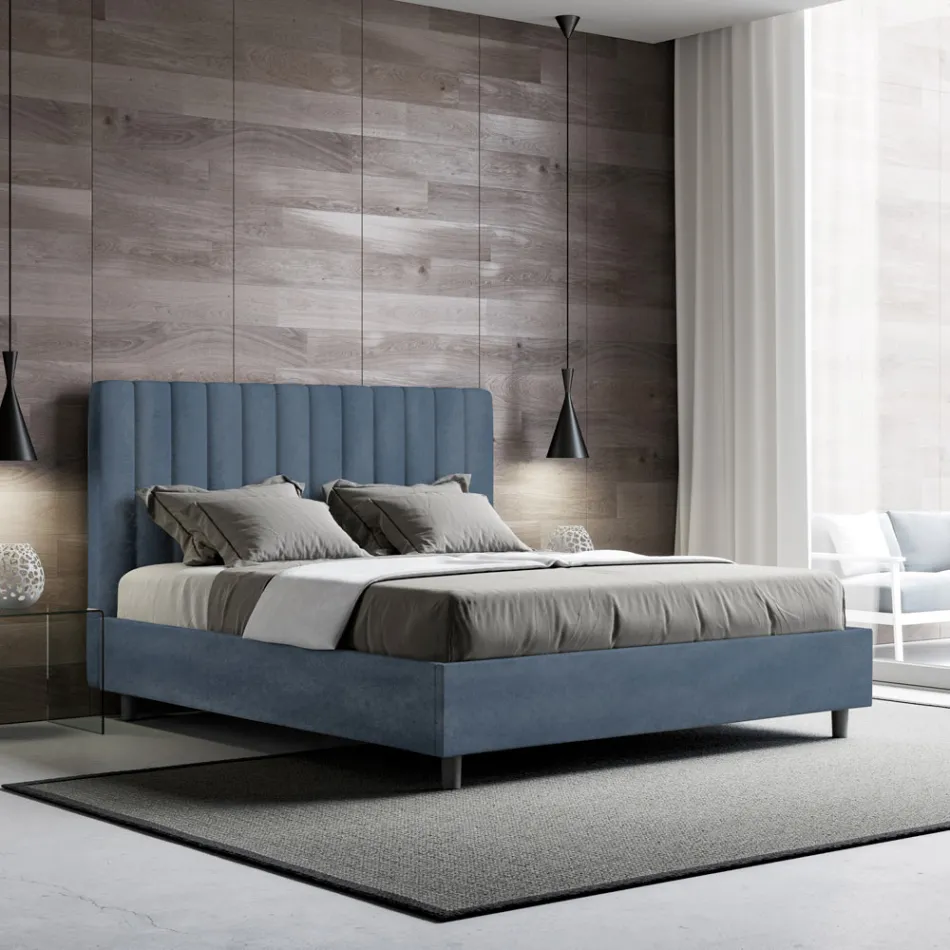 160 x 200 cm Mikrofaserbett mit symmetrischen vertikalen Linien, hergestellt in Italien - Handschuh Viadurini