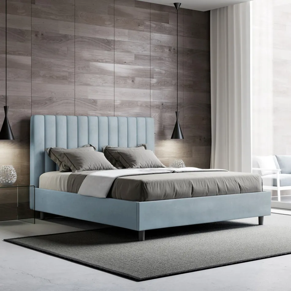 160 x 200 cm Mikrofaserbett mit symmetrischen vertikalen Linien, hergestellt in Italien - Glove Viadurini