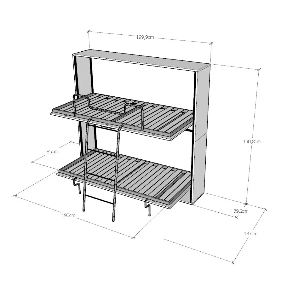 Horizontales Klapp-Etagenbett Made in Italy - Collaborative Viadurini