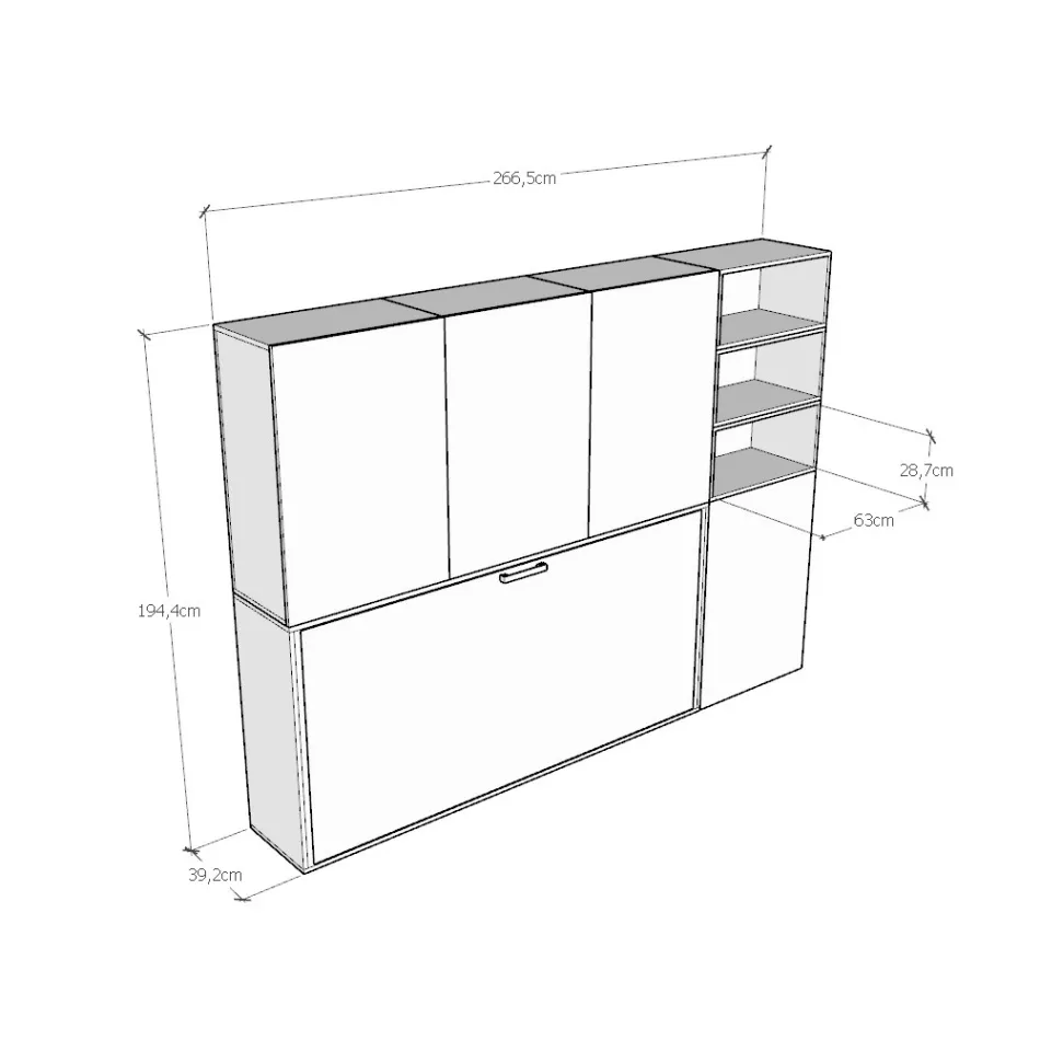 Einzel-Schrankbett in verschiedenen Zusammenstellungen – Kollaborativ Viadurini