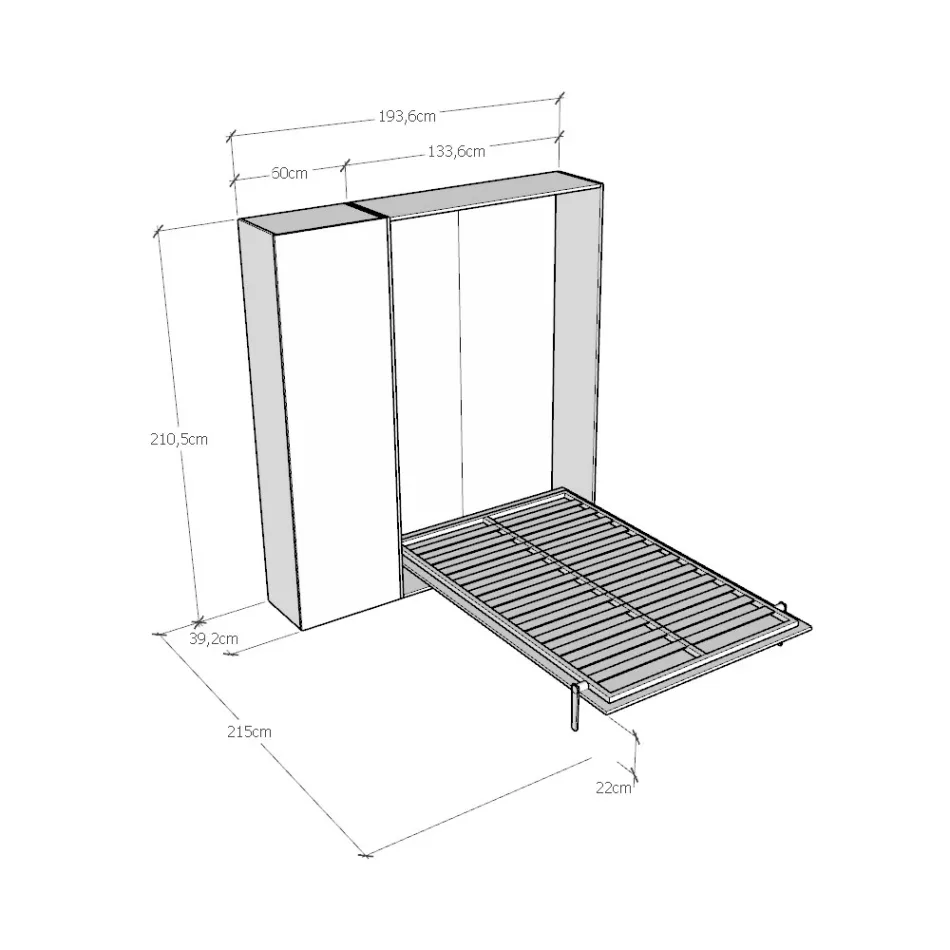 Queen-Size-Bett mit vertikalem Klappbett und Säule - Magiccompare Viadurini