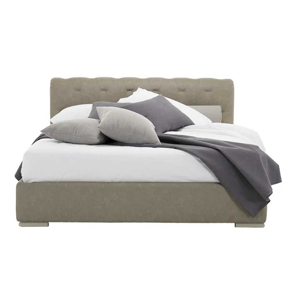 Bett mit doppeltem Stauraum aus Öko-Leder oder Stoff, hergestellt in Italien – Doll Viadurini