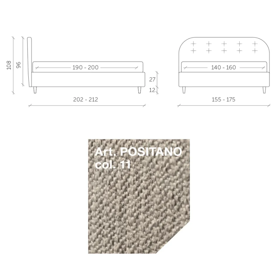 Doppelbett 160x190 mit geschwungenen Linien und Knöpfen Made in Italy - Oriente Viadurini