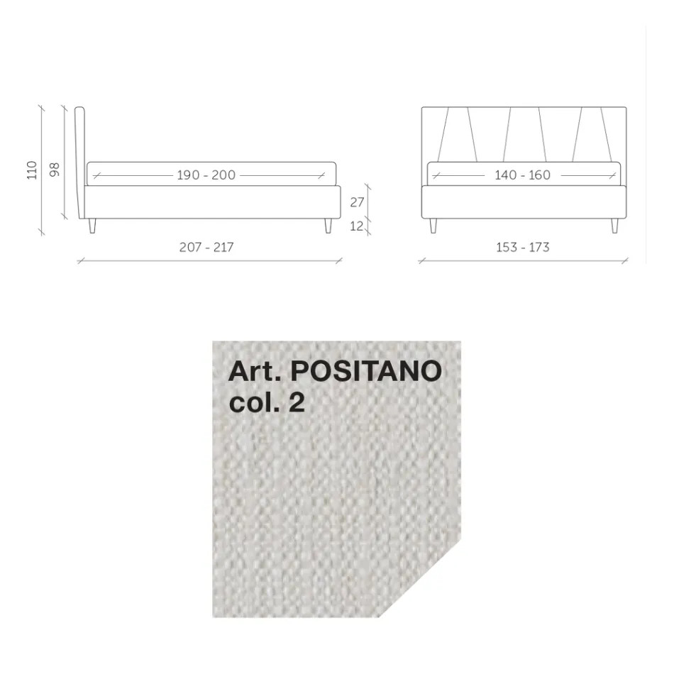 Doppelbett 160x190 mit schrägen Riemchenprofilen im Kopfteil - Euforie Viadurini