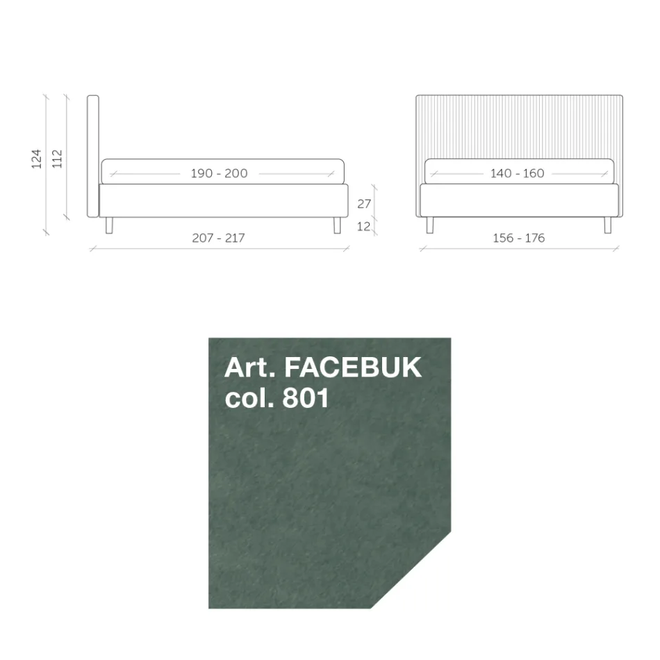 Doppelbett 160x190 mit mehrstreifen-Schmalbandsteppung - Meduse Viadurini