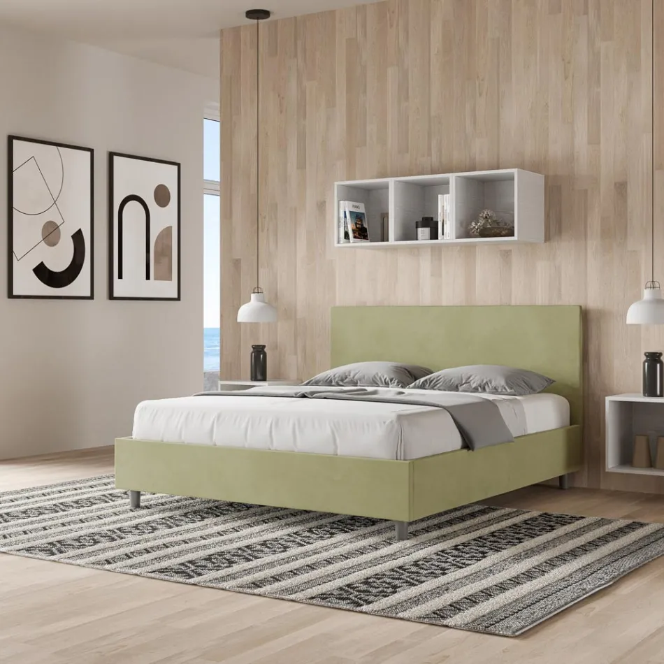 Doppelbett 160x200 cm mit Mikrofaser-Kopfteil, hergestellt in Italien - Pallone Viadurini