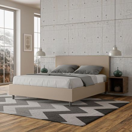 Doppelbett 160x200 cm mit Kopfteil aus Kunstleder, hergestellt in Italien - Pallone Viadurini