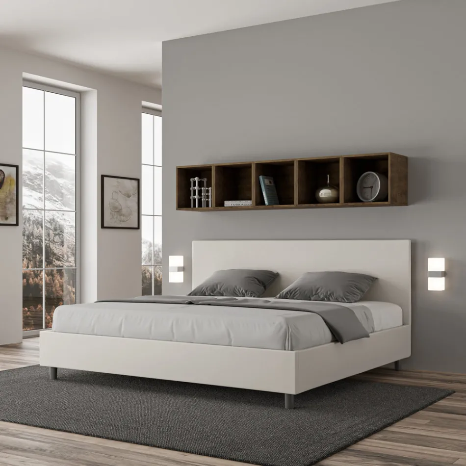 Doppelbett 200x200 cm mit Kopfteil aus Kunstleder, hergestellt in Italien - Pallone Viadurini