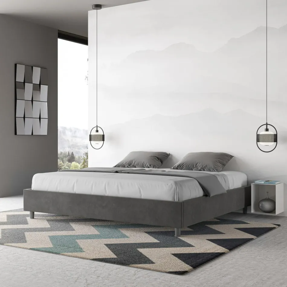 Doppelbett 200x200 cm, bezogen mit Mikrofaser, hergestellt in Italien - Athlete Viadurini