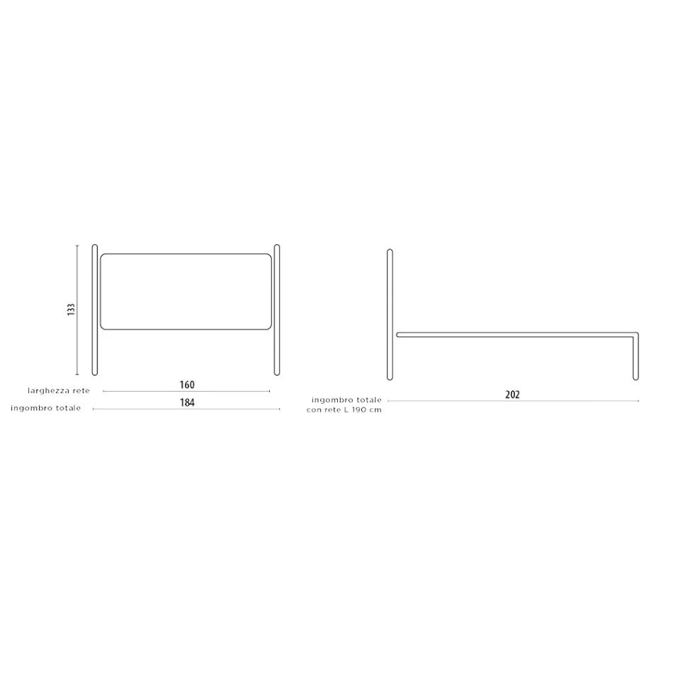 Doppelbett mit Bettrahmen aus Eisen, hergestellt in Italien – Shadow Viadurini