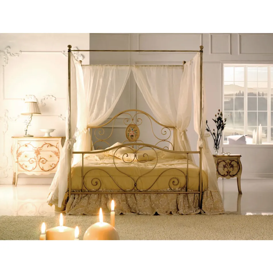 Doppelbett mit passendem Fußteil aus Eisenrohr, hergestellt in Italien – schick Viadurini