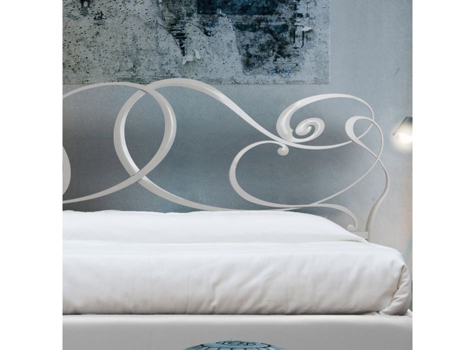 Doppelbett mit Eisenkopfteil und gepolstertem Bettrahmen, hergestellt in Italien – Kenzo Viadurini