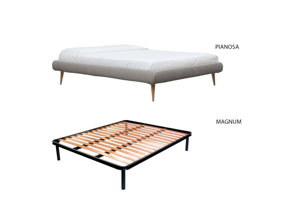 Doppelbett mit Eisenkopfteil und gepolstertem Bettrahmen, hergestellt in Italien – Kenzo Viadurini