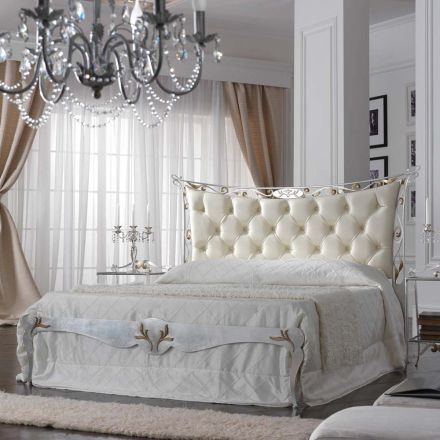 Doppelbett im klassischen Stil aus Eisen und Leder, hergestellt in Italien – King Viadurini
