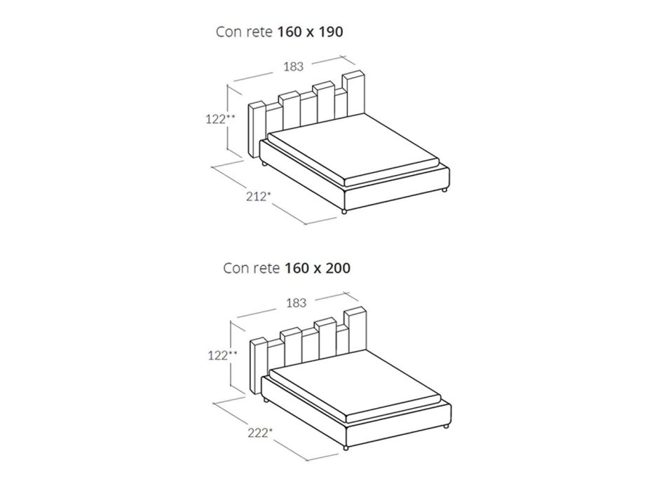 Hochwertiges, modernes gepolstertes Design-Doppelbett in Blau oder Grau – Kenzo Viadurini