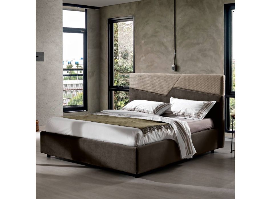 Modernes Design-Doppelbett mit plissiertem oder gestepptem Kopfteil – Alano Viadurini