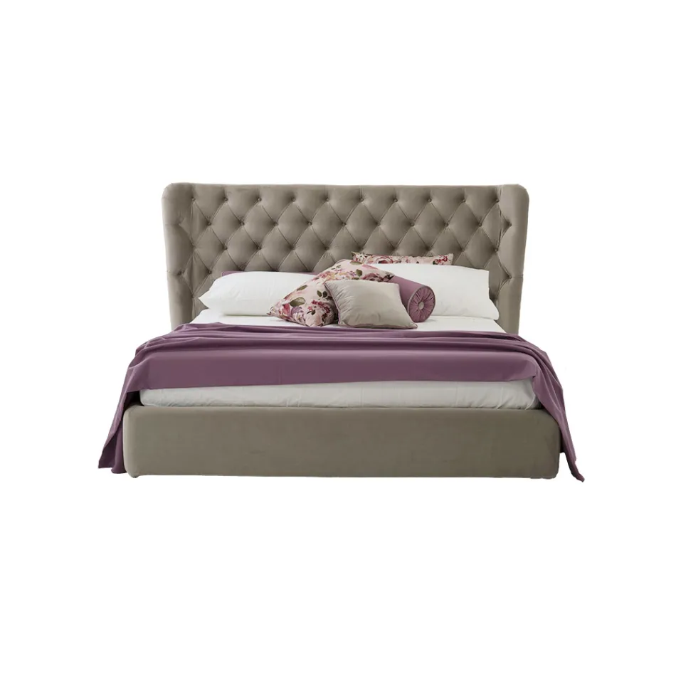 Luxus-Doppelbett mit Box und Capitonnè-Kopfteil, hergestellt in Italien – Papero Viadurini
