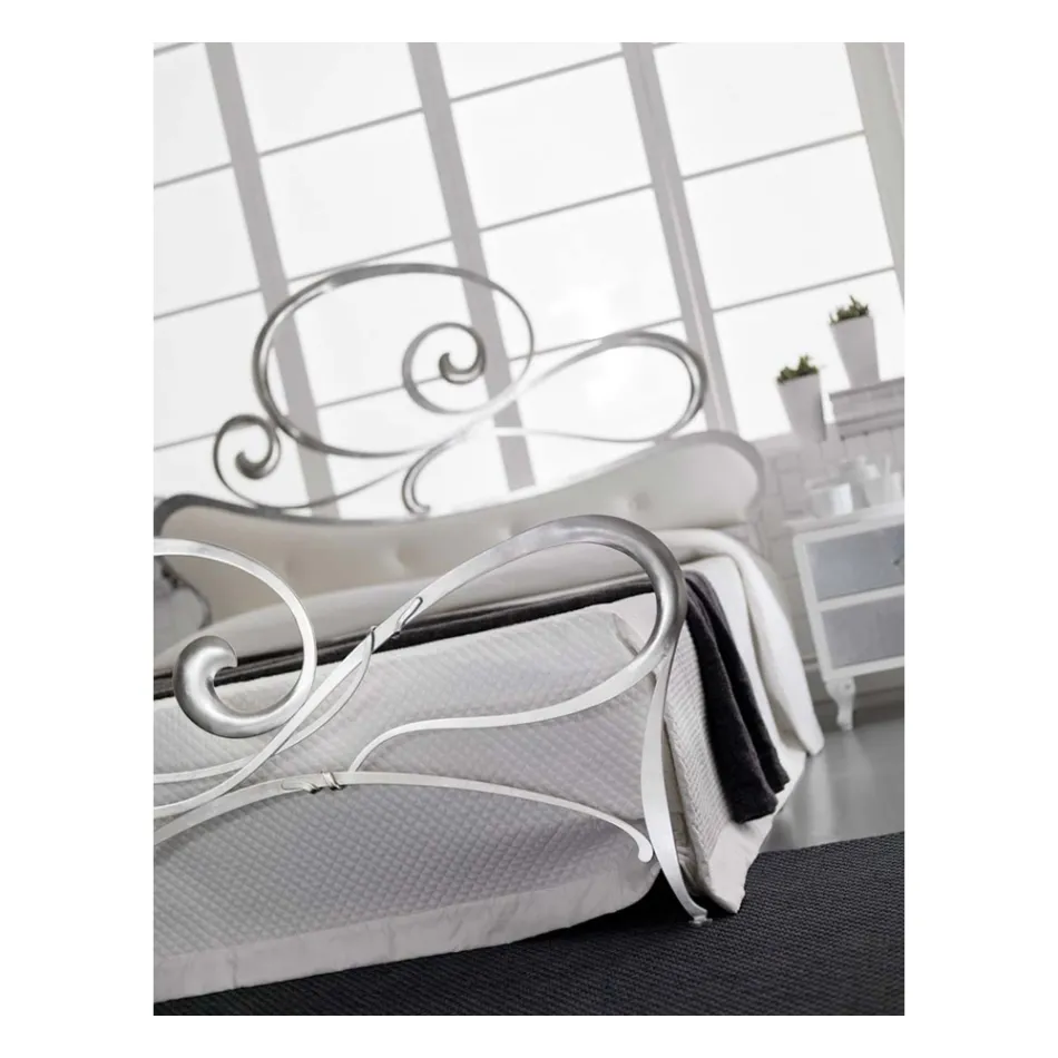 Doppelbett aus Eisen mit passendem Fußteil, hergestellt in Italien – Laser Viadurini