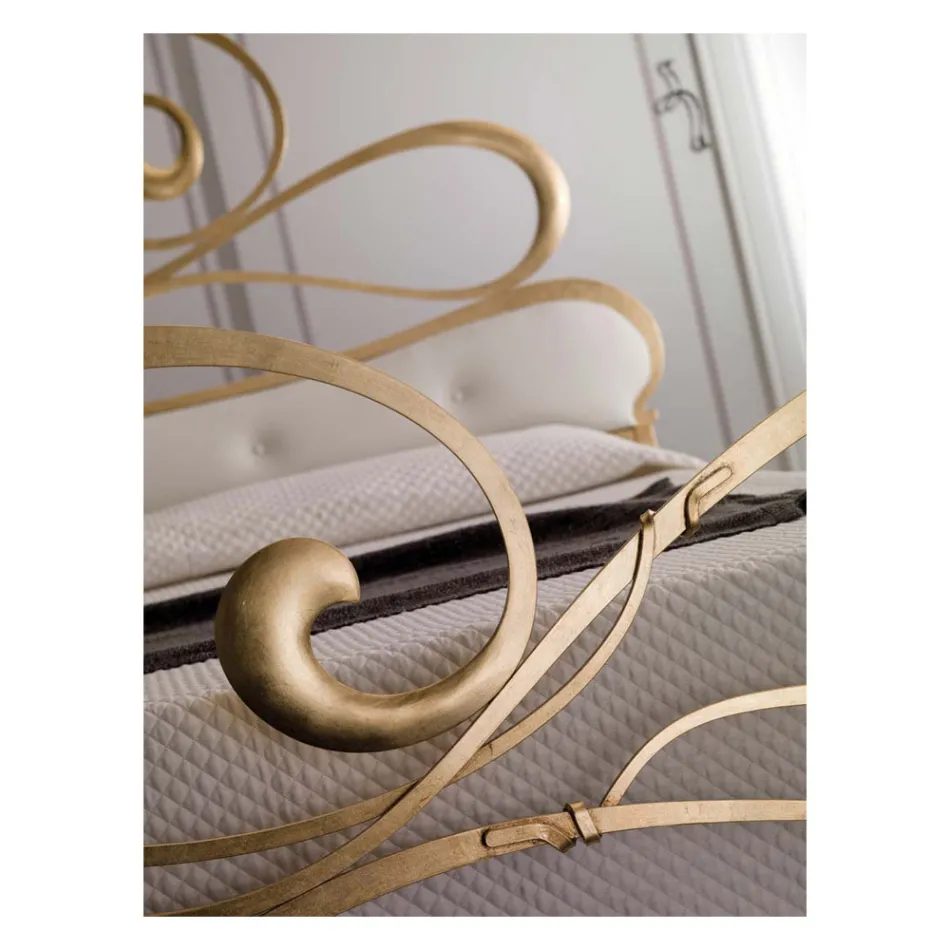 Doppelbett aus Eisen mit passendem Fußteil, hergestellt in Italien – Laser Viadurini