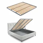 Stoff Doppelbett mit Box und gestreiftem Kopfteil Made in Italy - Nives Viadurini