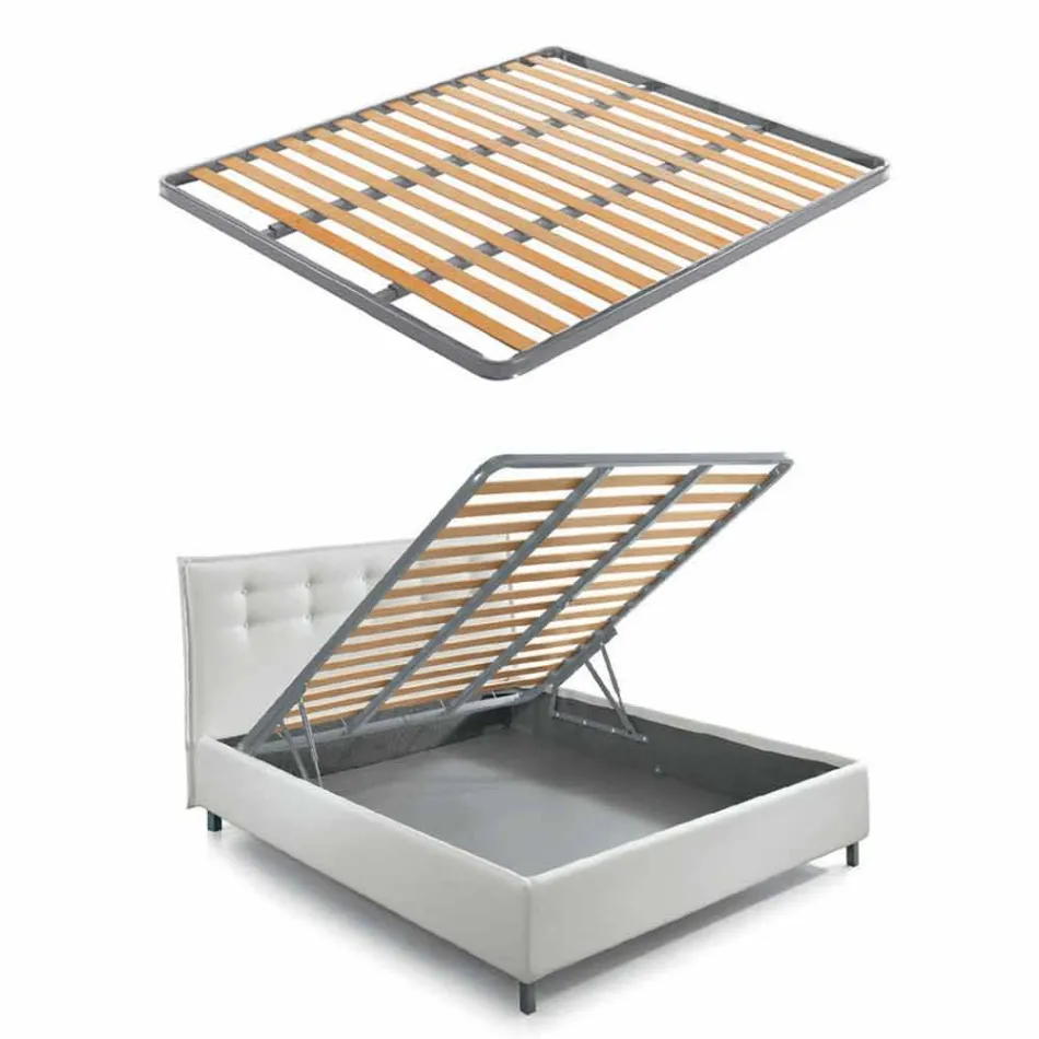 Stoff Doppelbett mit Box und gestreiftem Kopfteil Made in Italy - Nives Viadurini