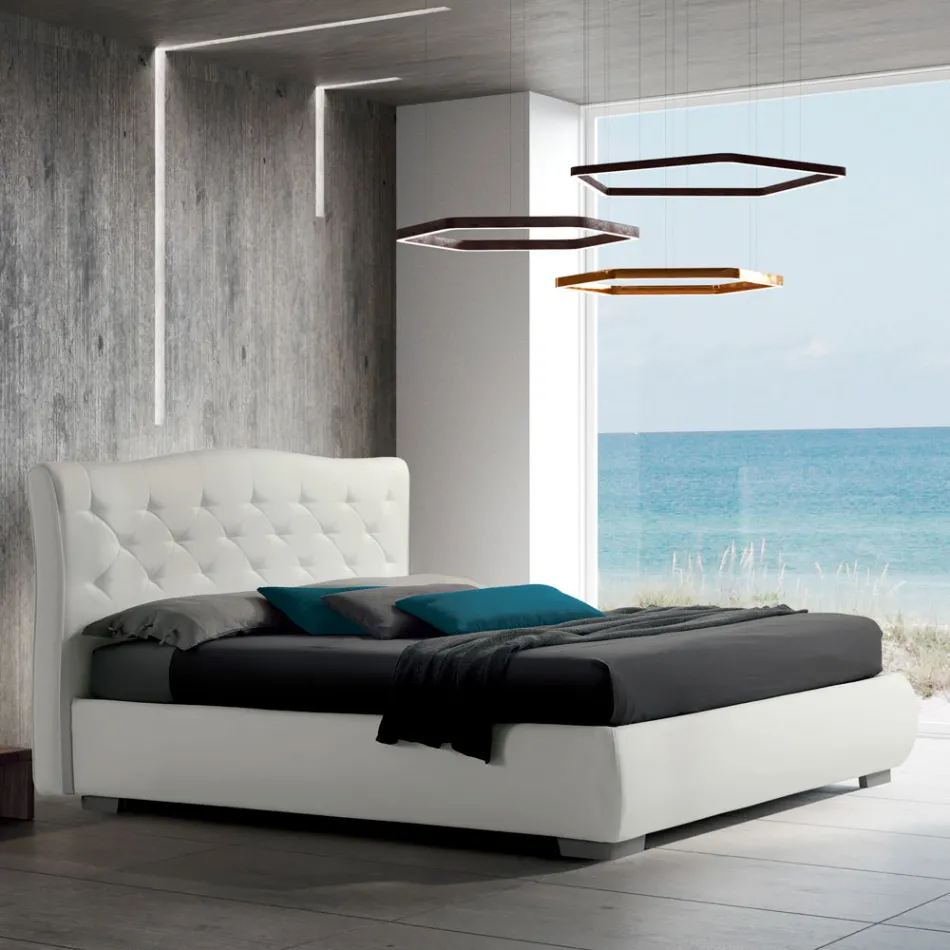 Modernes Doppelbett mit Box und gestepptem Kopfteil – London Viadurini