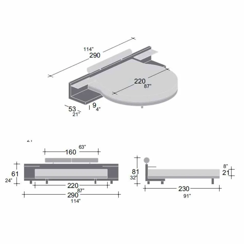 Rundes Doppelbett bezogen in Made in Italy Design Ecoleather - Vesio Viadurini