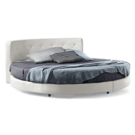 Rundes Design-Doppelbett mit Öko-Lederbezug – Faenza Viadurini