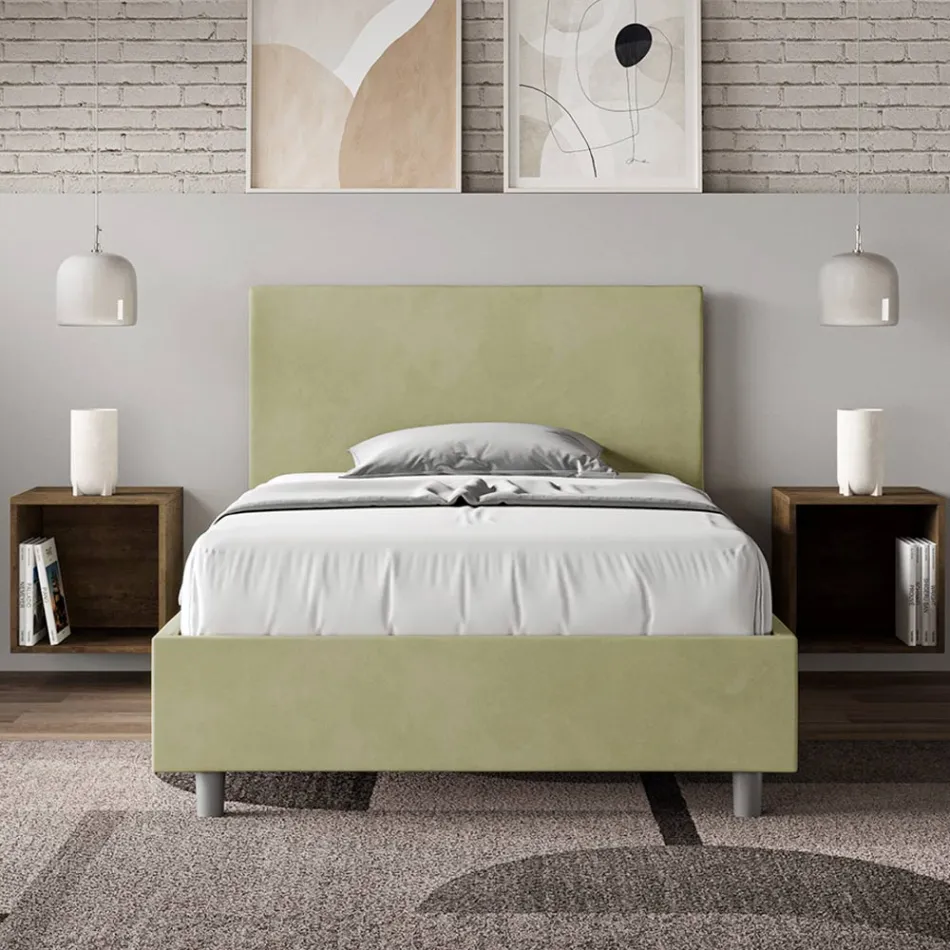 120 x 200 cm großes Queensize-Bett mit Mikrofaser-Kopfteil, hergestellt in Italien – Pallone Viadurini