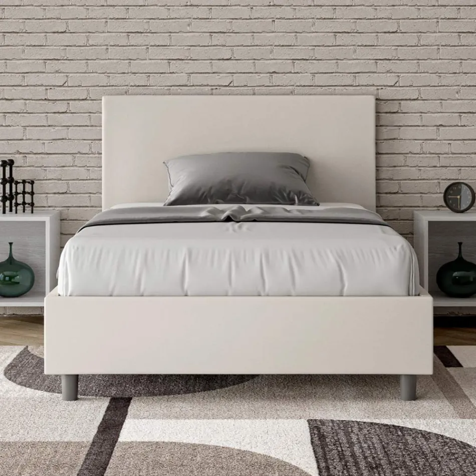 120 x 200 cm großes Queensize-Bett mit Kopfteil aus Kunstleder, hergestellt in Italien – Pallone Viadurini