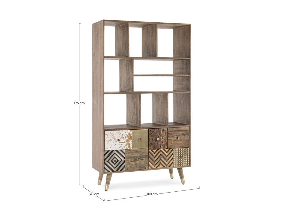 Bücherregal für Wohnzimmer aus Mangoholz und recycelten Homemotion-Türen - Auriel Viadurini