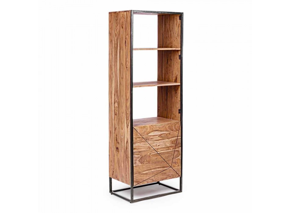 Boden Bücherregal mit Struktur in Akazienholz und Stahl Homemotion - Golia Viadurini