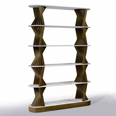 Design Floor Bücherregal aus Holz mit Steinzeugoberteilen Made in Italy - Aspide Viadurini