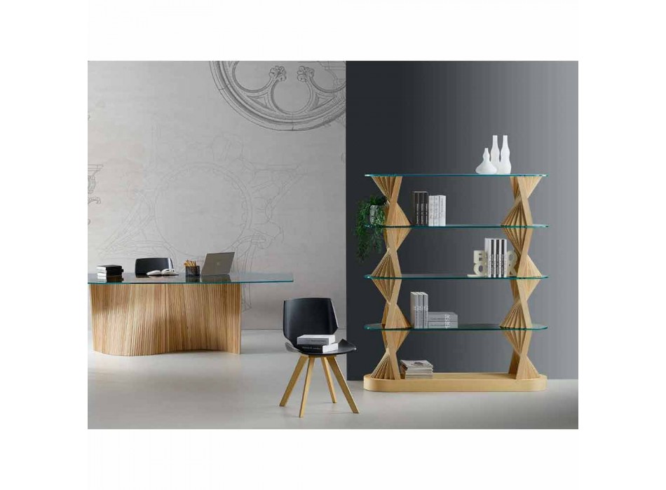 Design Floor Bücherregal aus Glas und Eschenholz Made in Italy - Aspide Viadurini