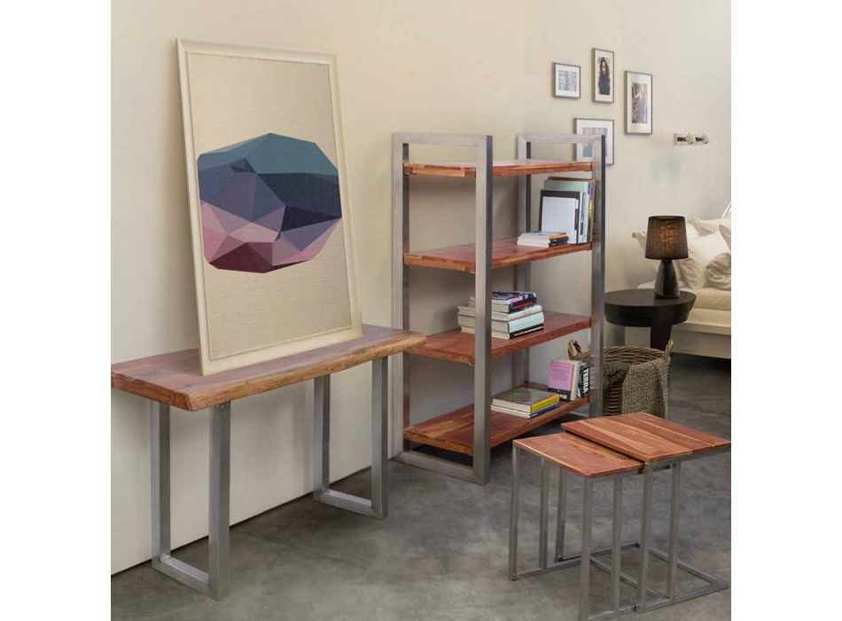 Modernes Bücherregal mit Struktur aus verchromtem Stahl und Holz Homemotion - Lisotta Viadurini