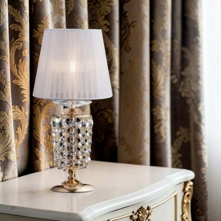 Vergoldete Tischleuchte aus Eisen mit Lampenschirm, hergestellt in Italien und Österreich Viadurini