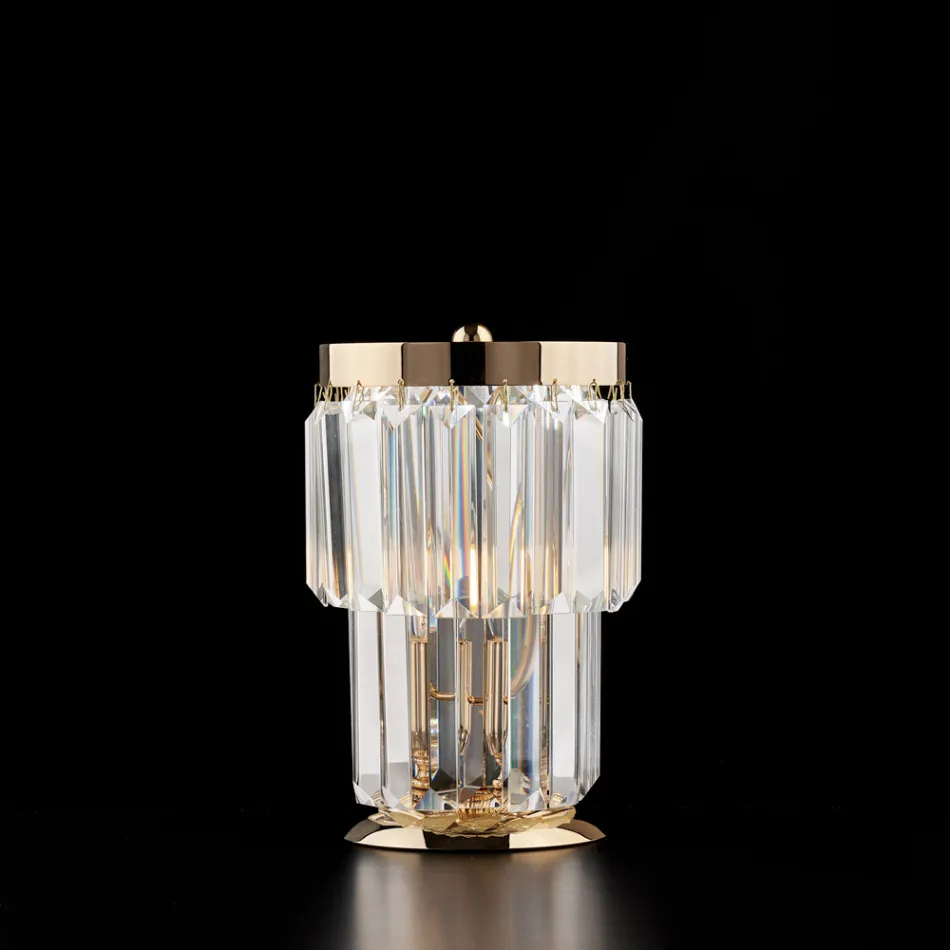 Tischleuchte aus Eisen und Gold mit Strasssteinen, hergestellt in Italien, für die Inneneinrichtung - Wien Viadurini