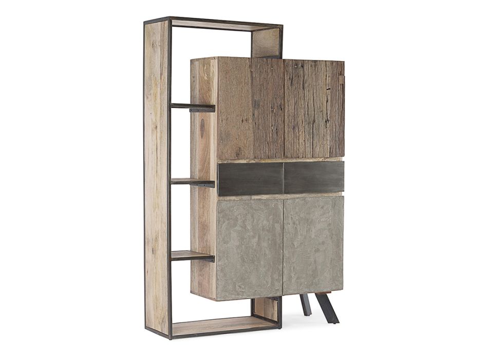 Sideboard 2 Türen 2 Schubladen aus Mangoholz und Stahl Homemotion - Signorino Viadurini