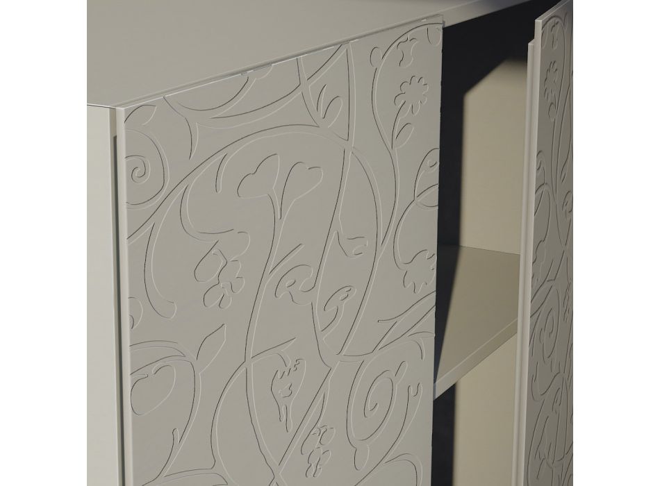 Sideboard 4 Türen aus schlammlackiertem MDF mit Flachrelief Made in Italy - Lolla Viadurini