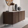 Sideboard mit 2 Türen für Wohnzimmer, aus ökologischem Holz und Metallplatte aus Marmor - Braun