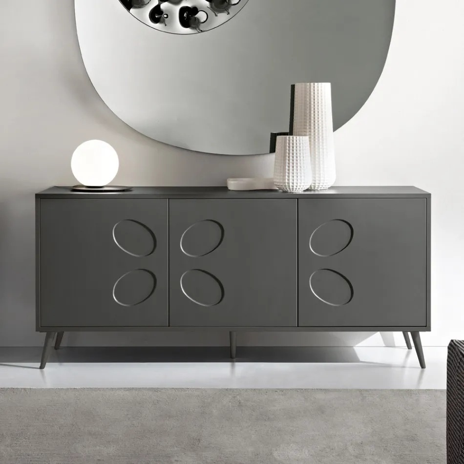 Dreitüriges Sideboard aus Melamin und MDF mit Metallgestell, hergestellt in Italien - Rialto Viadurini