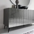 Dreitüriges Sideboard aus gestreiftem Glas und melaminbeschichtetem Holz, hergestellt in Italien - Ninfa Viadurini