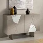 Sideboard mit 2 Türen aus lackiertem MDF mit Pantograph und Glaseinsätzen in Marmoroptik - Danila Viadurini