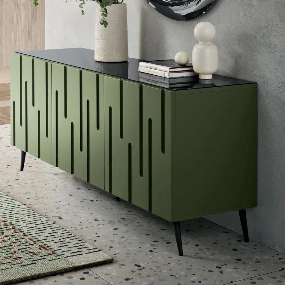 Sideboard mit 3 Push-Pull-Türen aus MDF, hergestellt in Italien - Fabrizia Viadurini