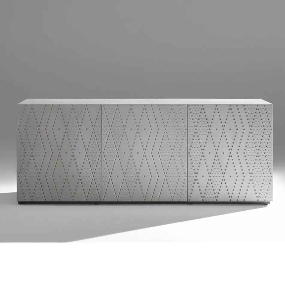 Sideboard mit 3 Türen und 3 Einlegeböden, Dekor aus Gussaluminium - Scorpion Viadurini