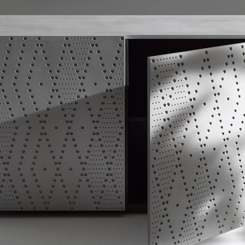 Sideboard mit 3 Türen und 3 Einlegeböden, Dekor aus Gussaluminium - Scorpion Viadurini