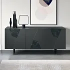 Sideboard mit 3 Türen aus lackiertem MDF mit Pantograph und Glaseinsätzen in Marmoroptik - Danila Viadurini