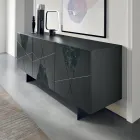 Sideboard mit 3 Türen aus lackiertem MDF mit Pantograph und Glaseinsätzen in Marmoroptik - Danila Viadurini