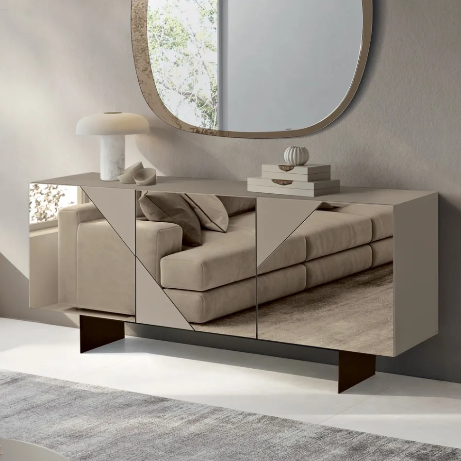 Sideboard mit 3 lackierten MDF-Türen mit Spiegelglasabdeckung - Diletta Viadurini