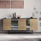 Sideboard mit 3 Eichenfurniertüren und Spiegeleinsätzen - Enrica Viadurini